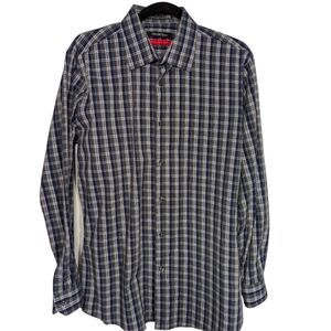 Saks Fifth Avenue Plaid Button Down Long Sleeve Shirt Trim Fit